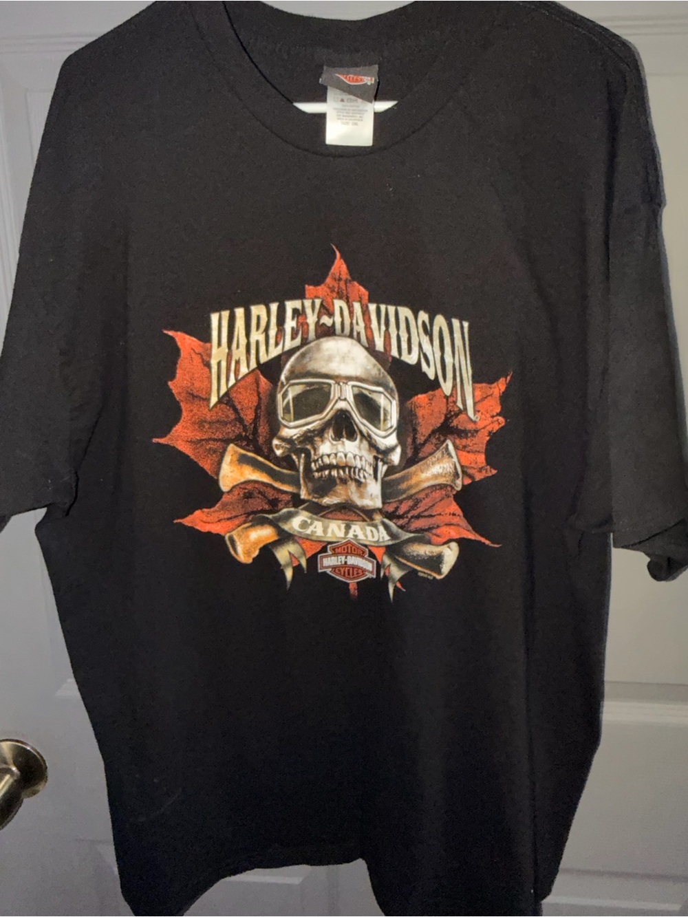 Harley-Davidson Black Short Sleeve Tee with Orange & Cream Canada Skull Graphic